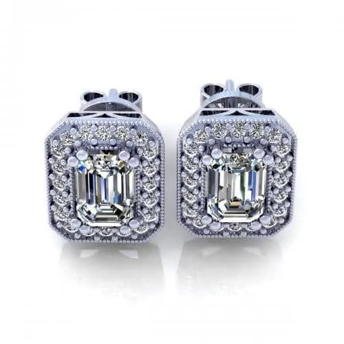 0.40-2.15 CT Round & Emerald Cut Diamonds - Stud Earrings