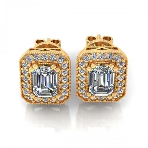 0.40-2.15 CT Round & Emerald Cut Diamonds - Stud Earrings