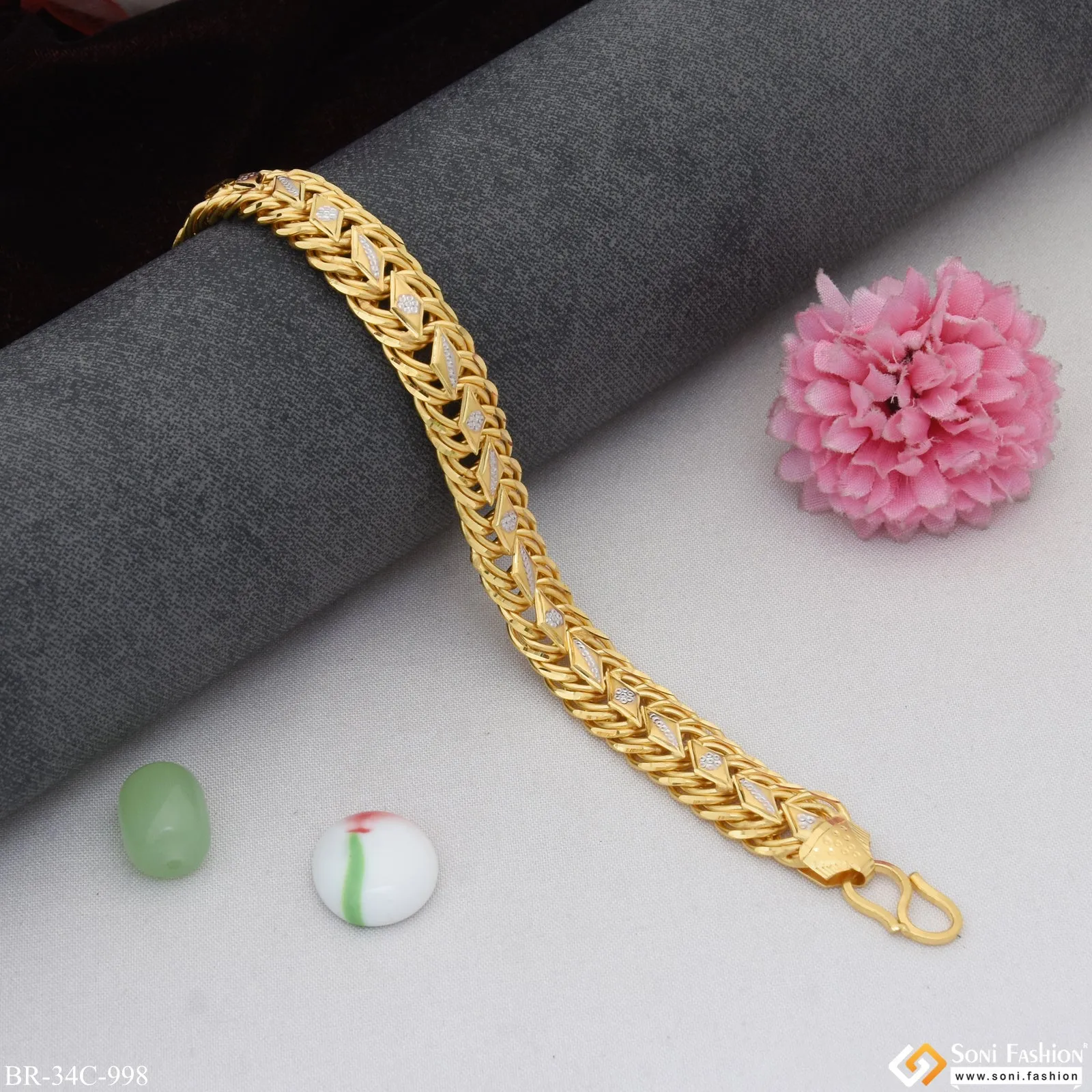 1 Gram Gold Plated Decorative Design Best Quality Bracelet for Men - Style C998