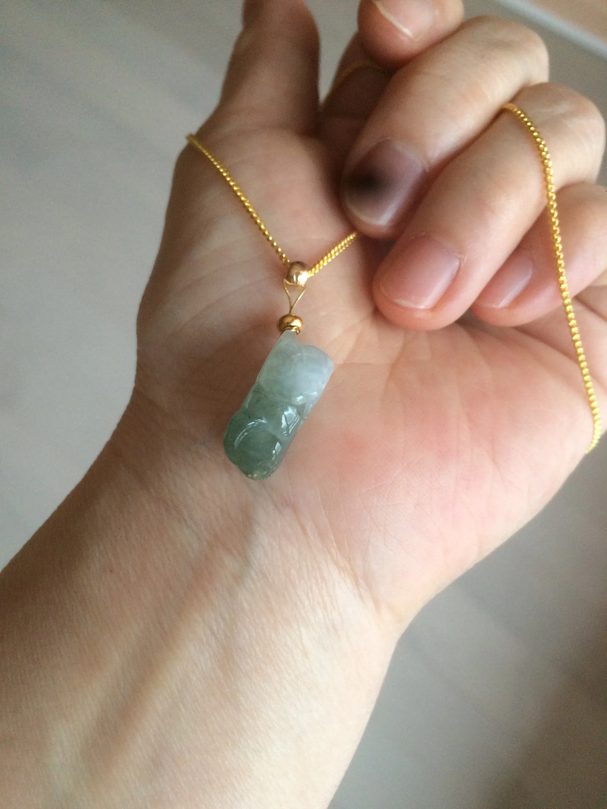 100% natural type A icy watery jadeite jade green/white 3D PiXiu(貔貅) pendant necklace C30