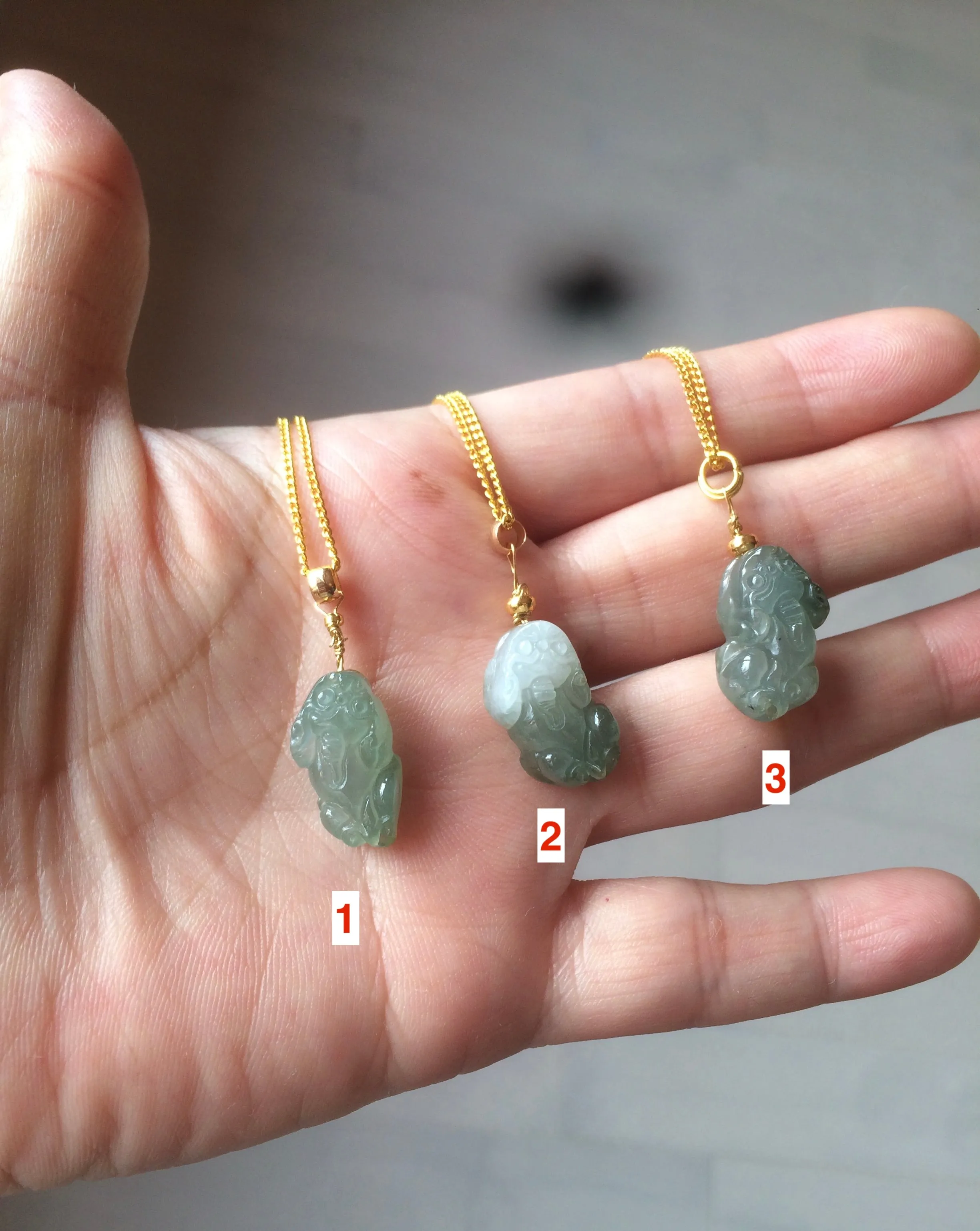 100% natural type A icy watery jadeite jade green/white 3D PiXiu(貔貅) pendant necklace C30