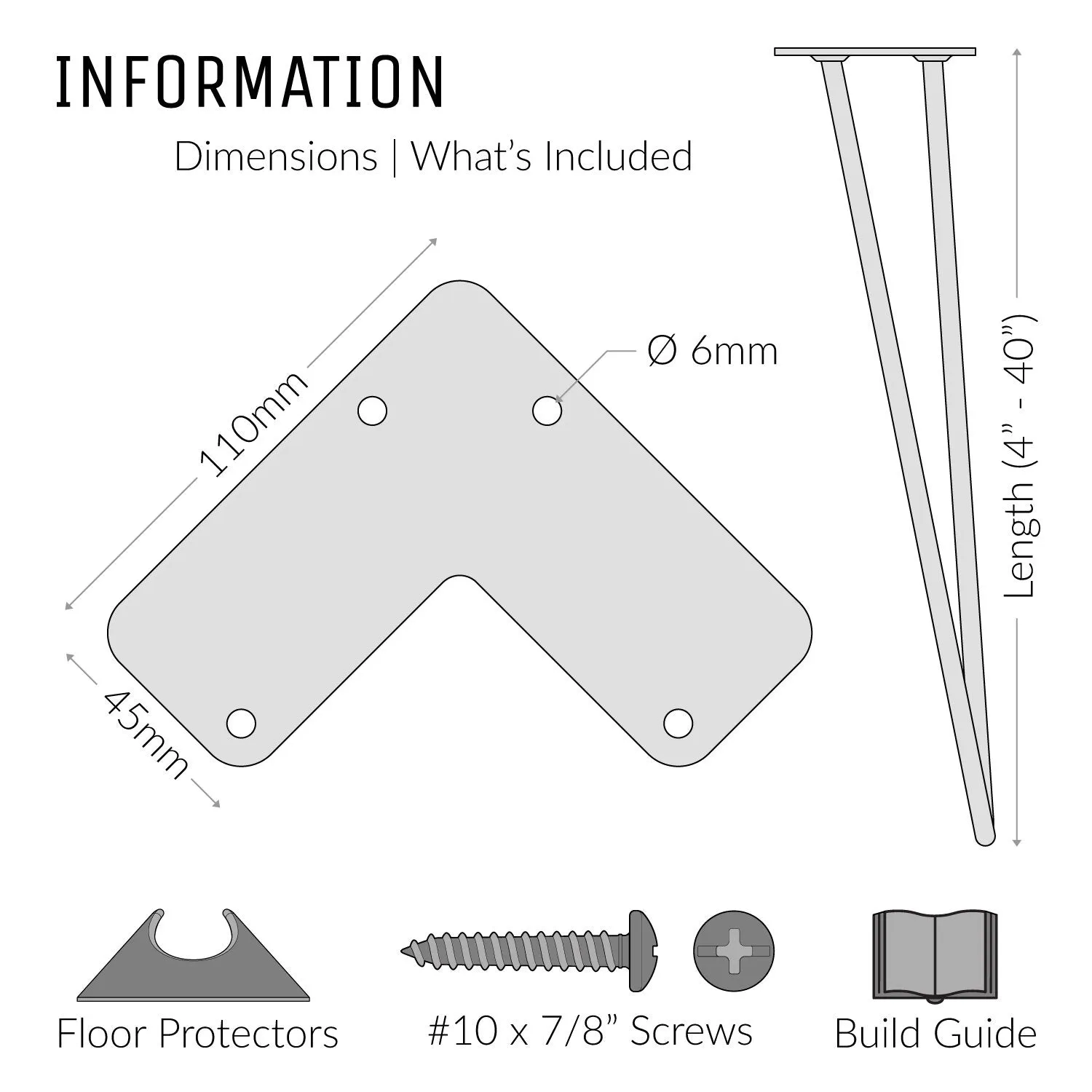 10inch / 25cm - Low Coffee Table | Hairpin Legs