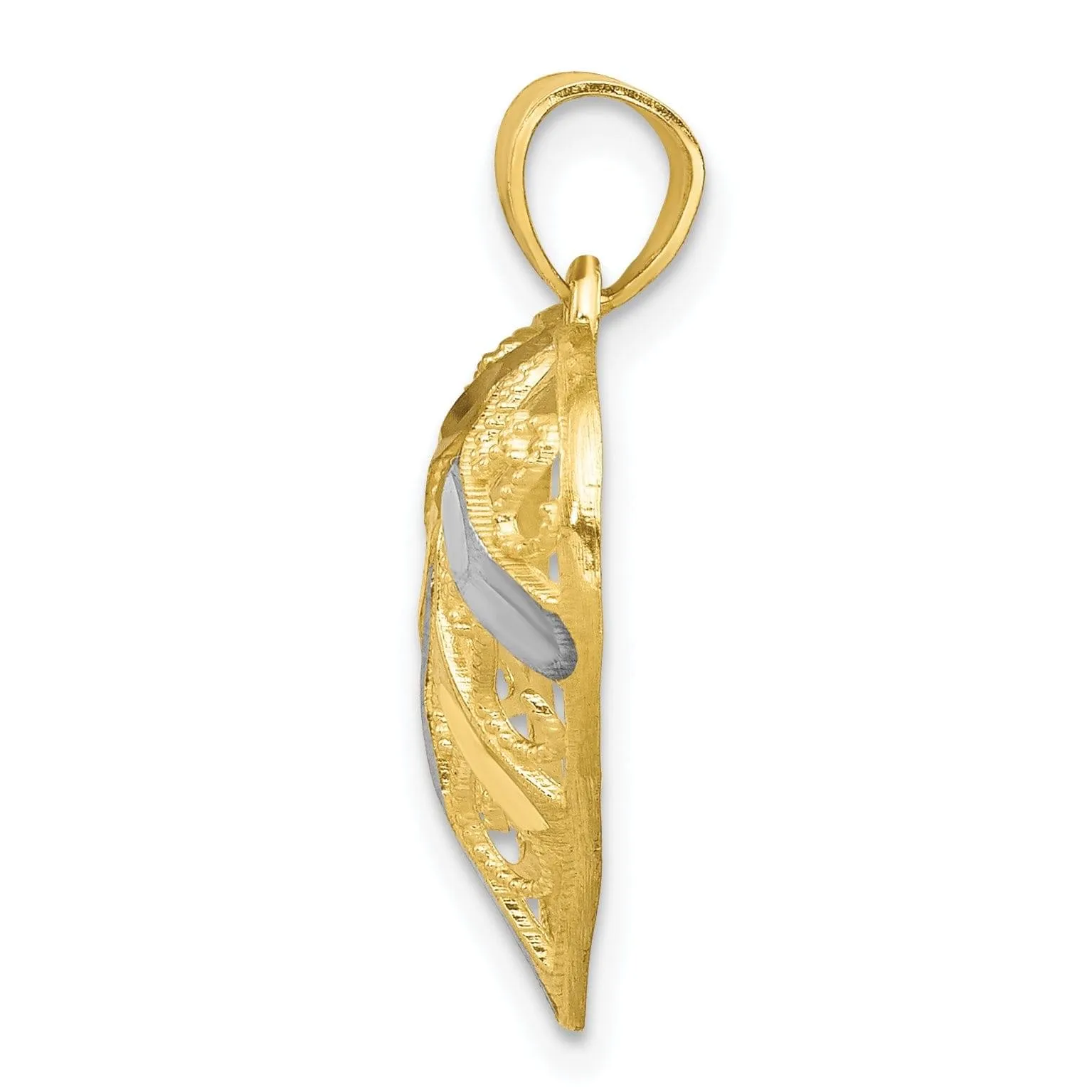 10k Two Tone Gold Filigree Concave Heart Charm