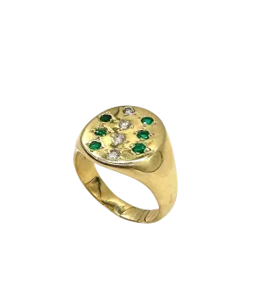 10k Yellow Gold Diamond and Emerald Signet Ring