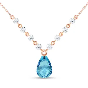 11.3 Carat 14K Solid Rose Gold Dearly Beloved Blue Topaz Diamond Necklace