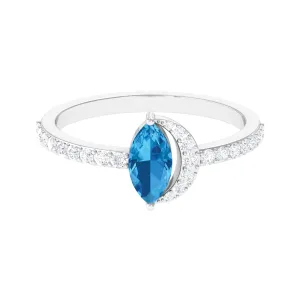 1.25 CT Marquise Cut Swiss Blue Topaz Minimal Ring with Diamond