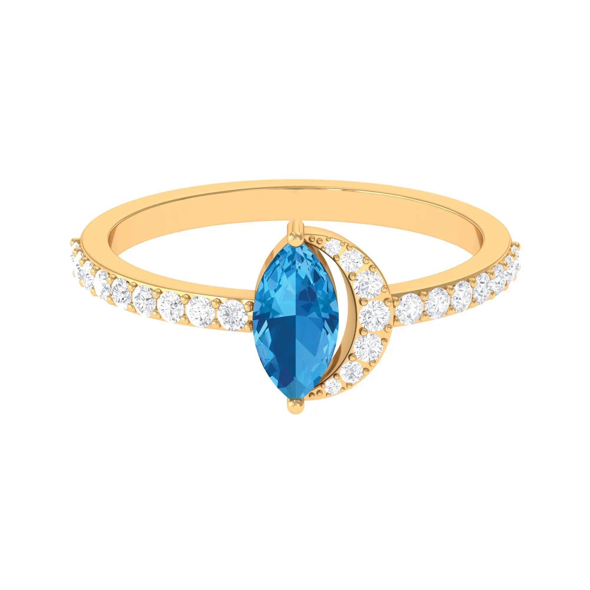 1.25 CT Marquise Cut Swiss Blue Topaz Minimal Ring with Diamond