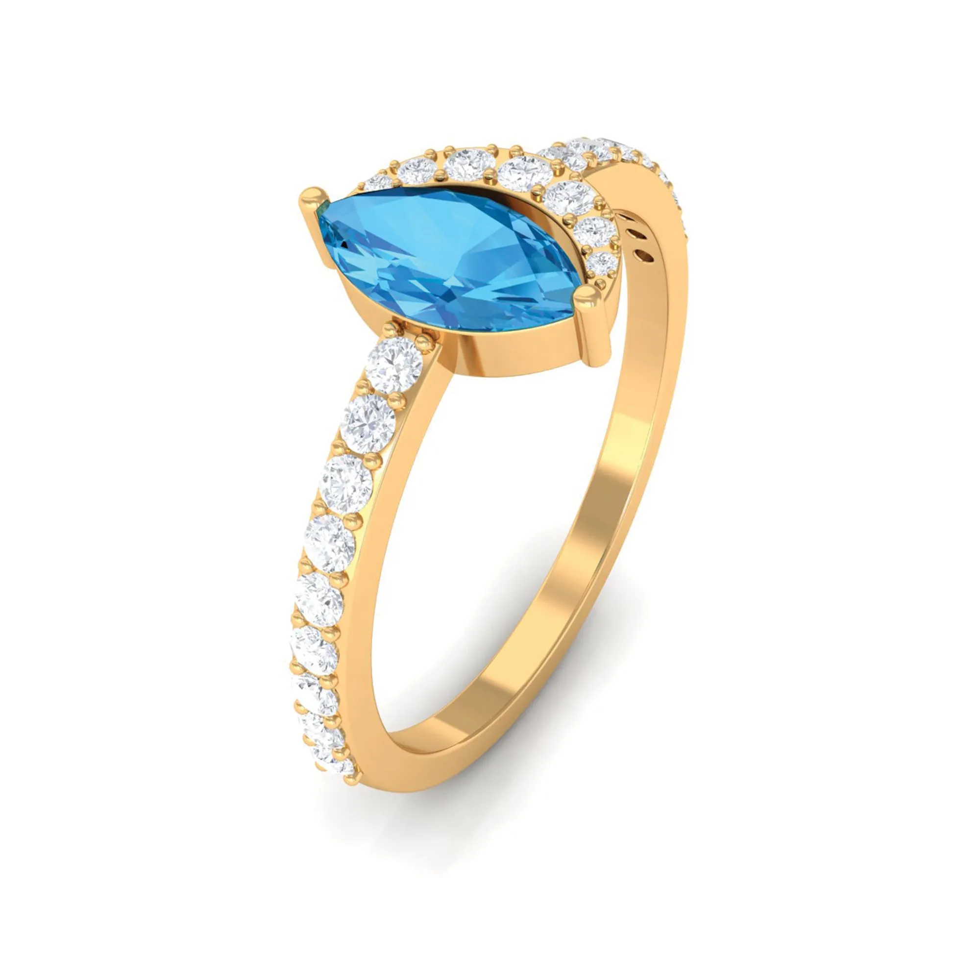 1.25 CT Marquise Cut Swiss Blue Topaz Minimal Ring with Diamond