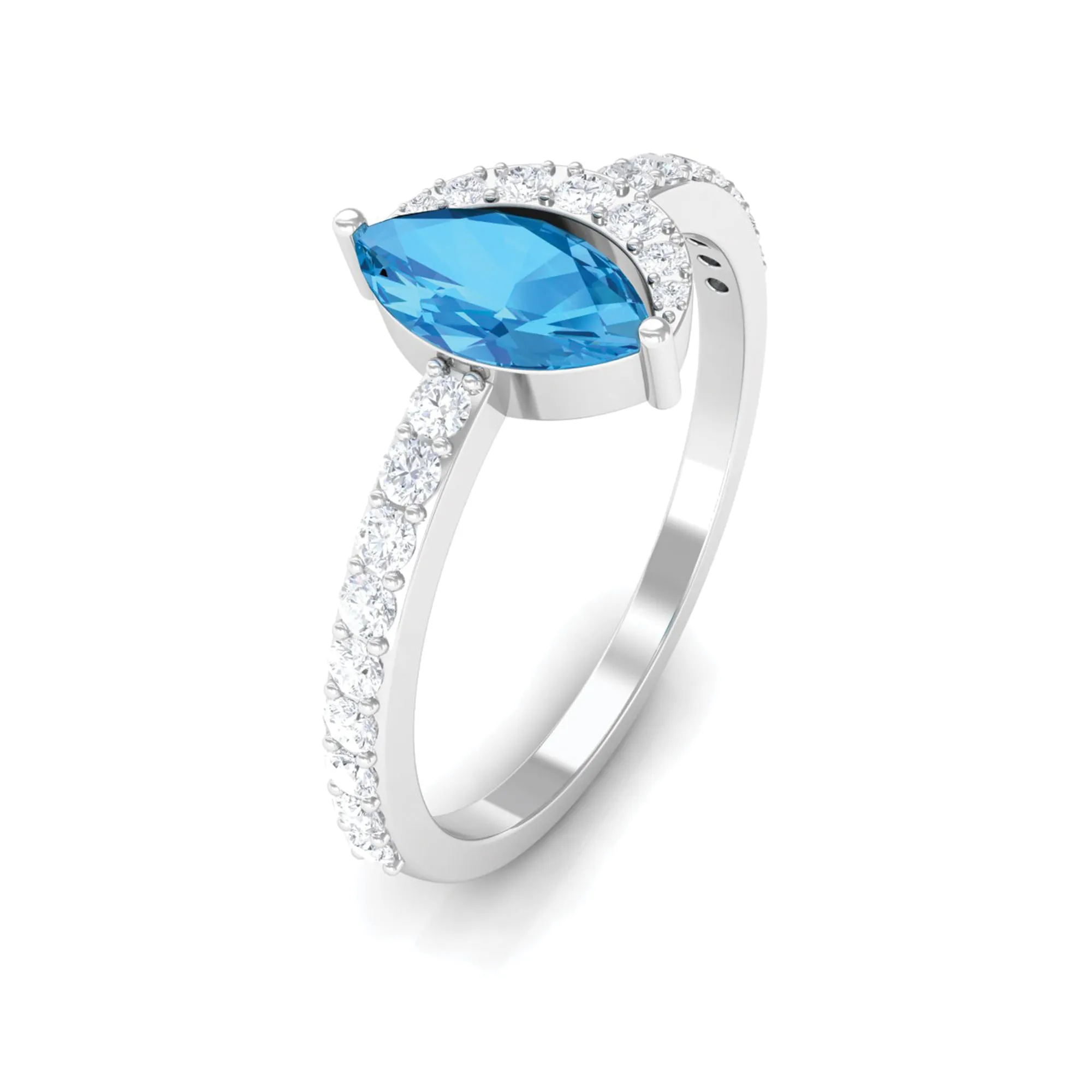 1.25 CT Marquise Cut Swiss Blue Topaz Minimal Ring with Diamond