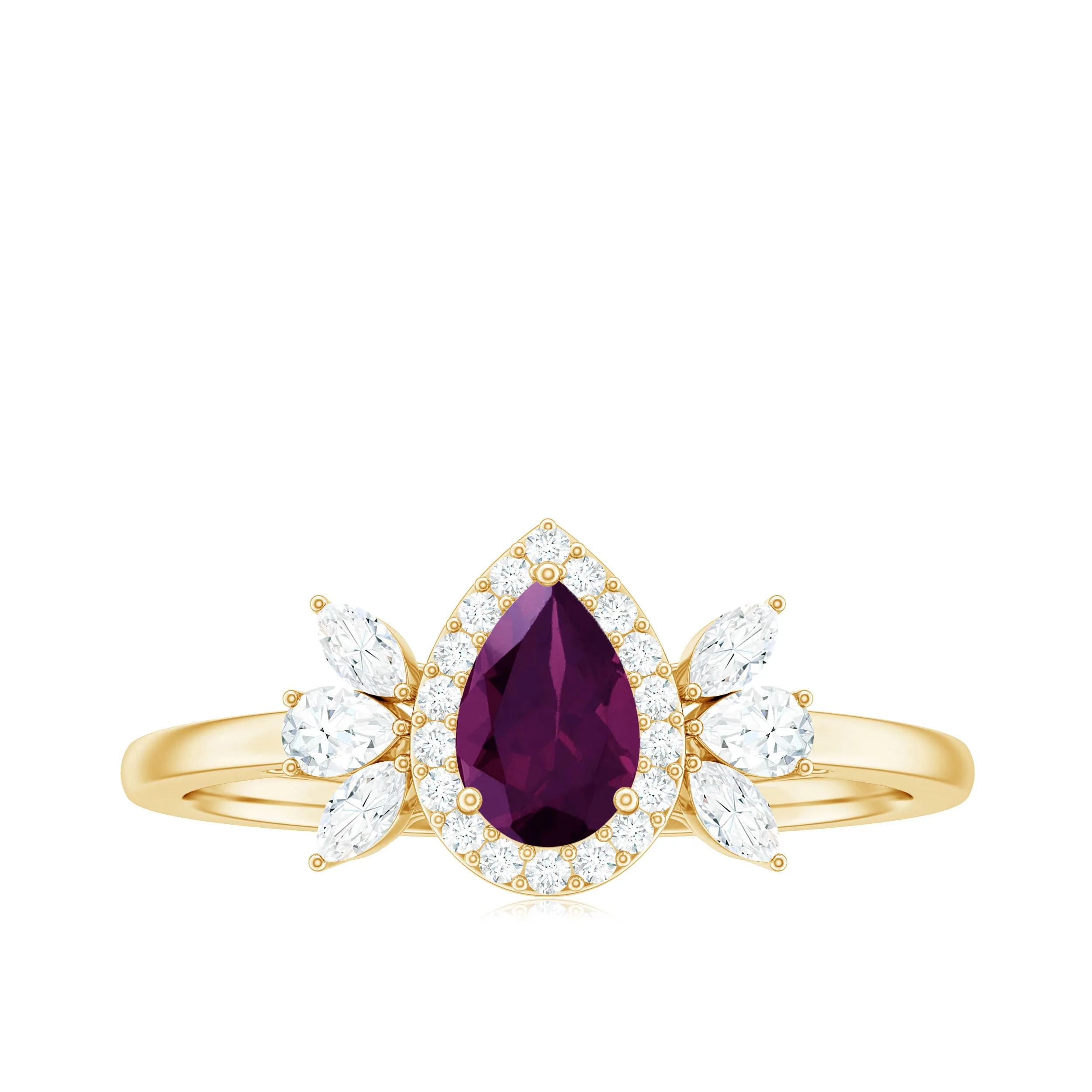 1.25 CT Pear Cut Rhodolite Engagement Ring with Diamond Halo