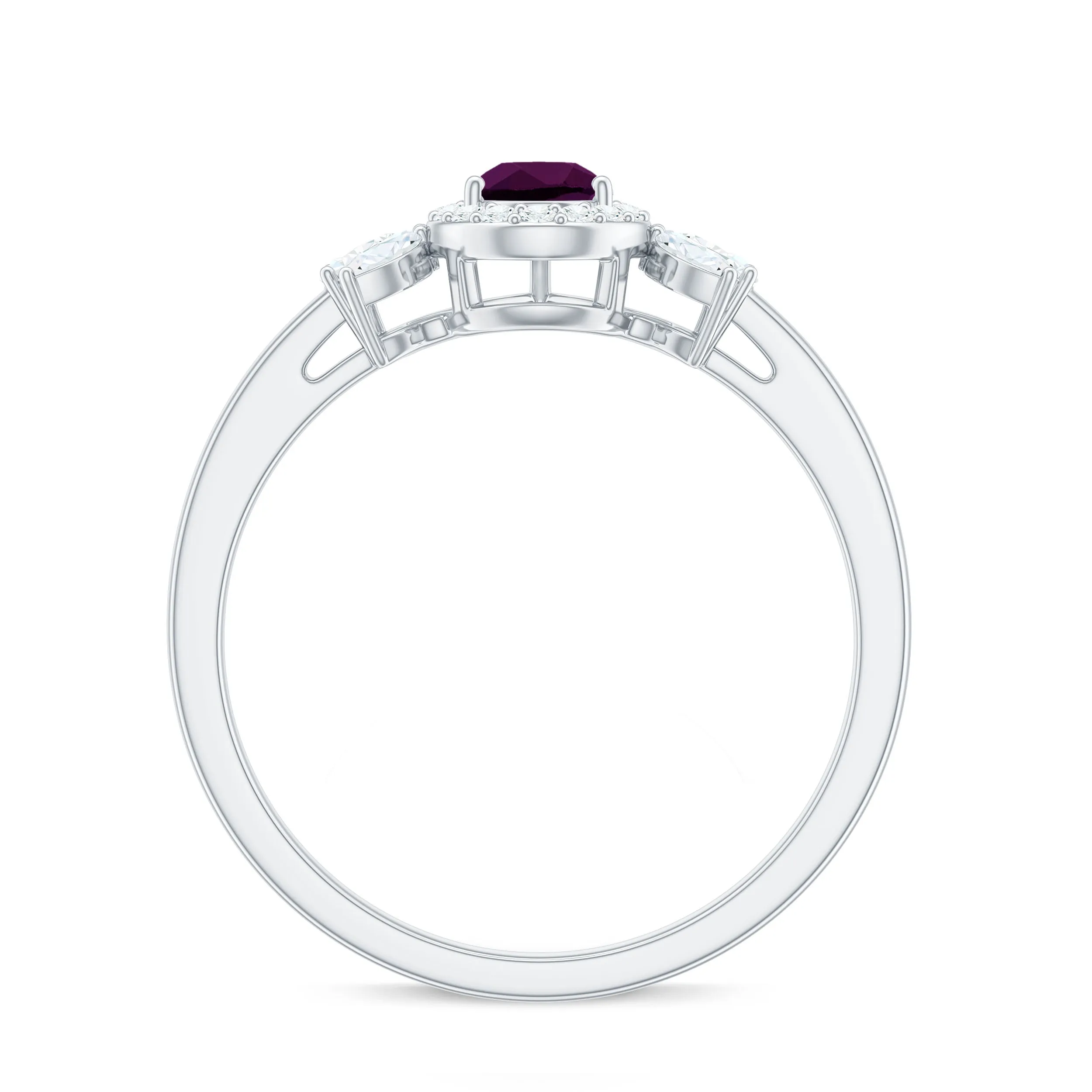 1.25 CT Pear Cut Rhodolite Engagement Ring with Diamond Halo