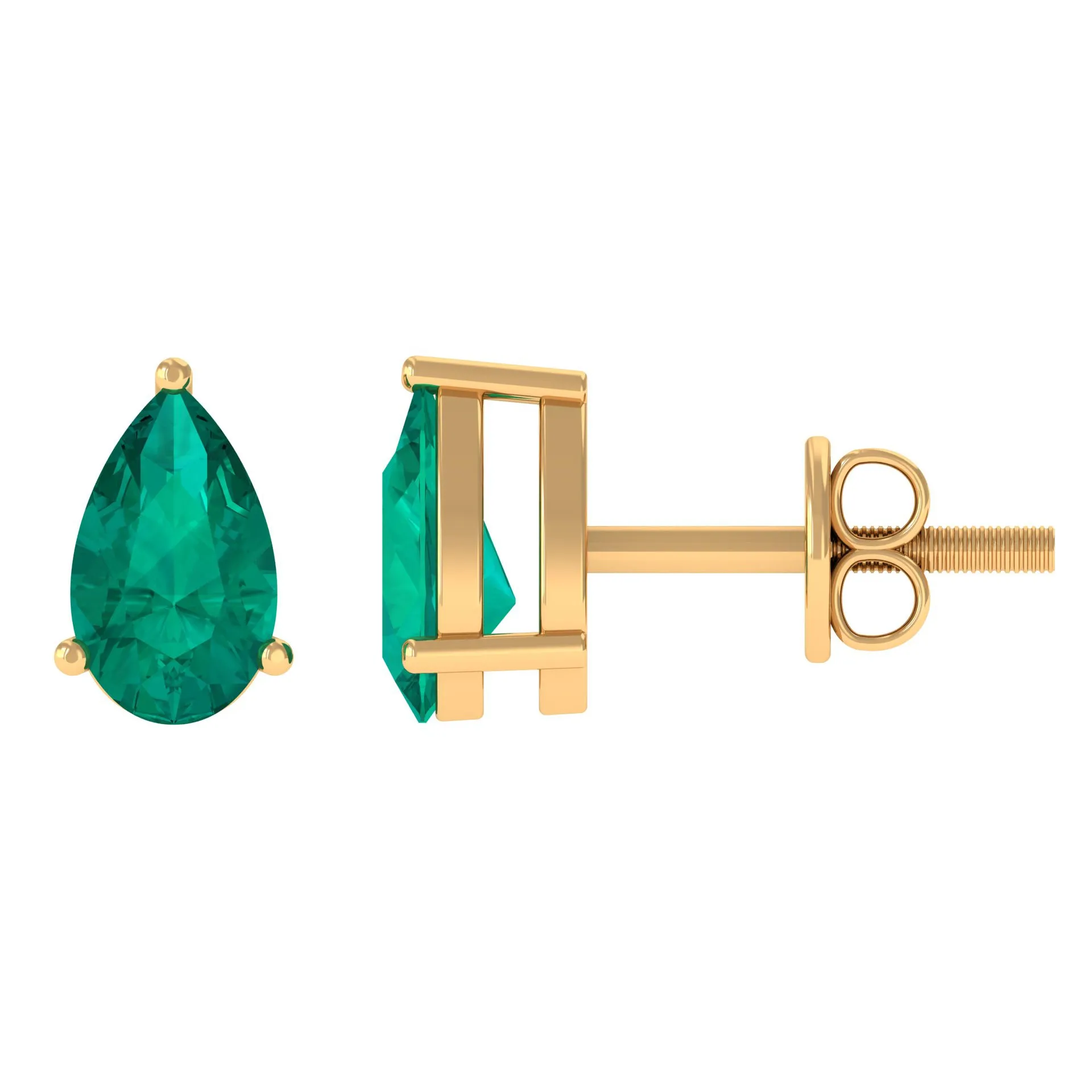 1.25 CT Pear Cut Solitaire Emerald Stud Earring in Gold