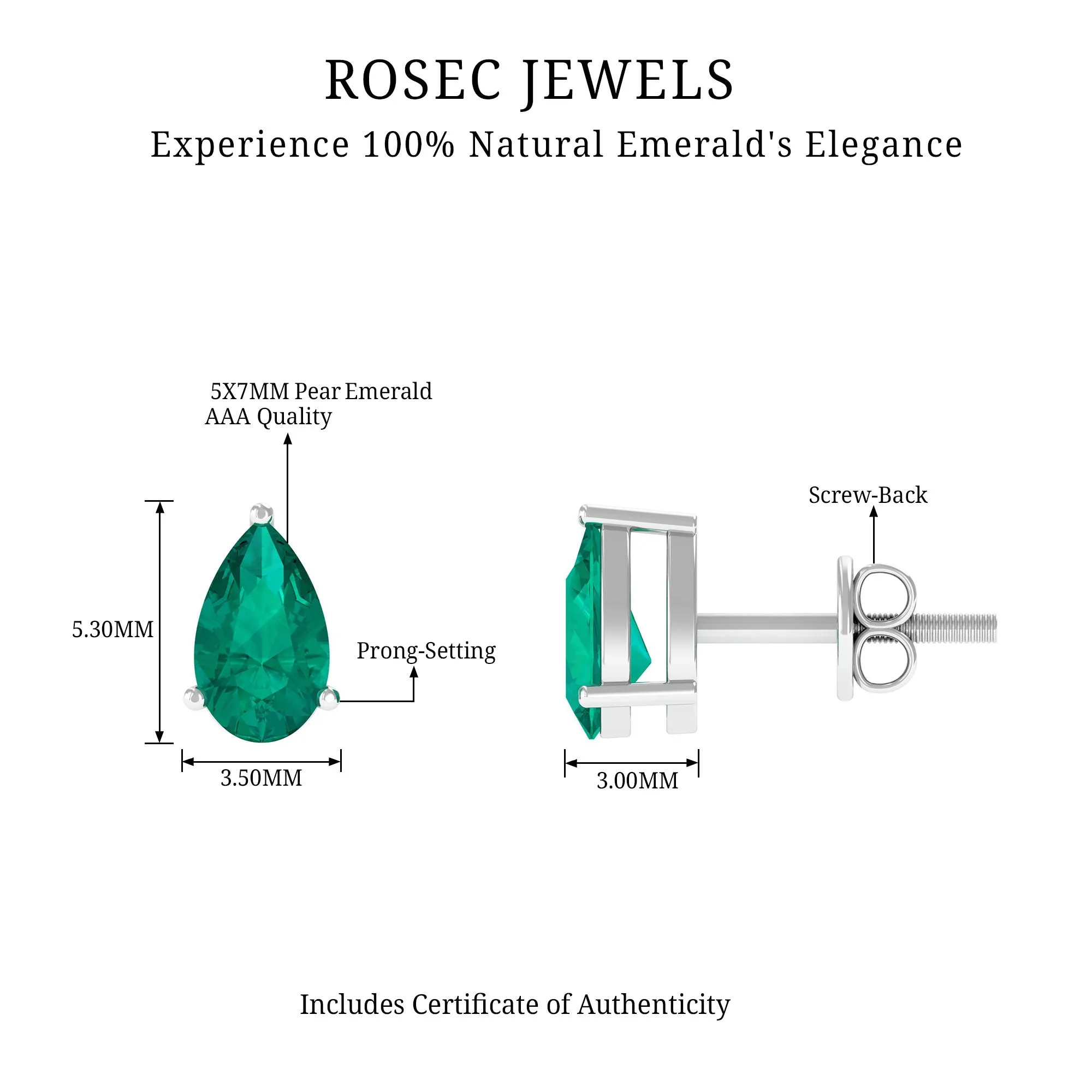 1.25 CT Pear Cut Solitaire Emerald Stud Earring in Gold