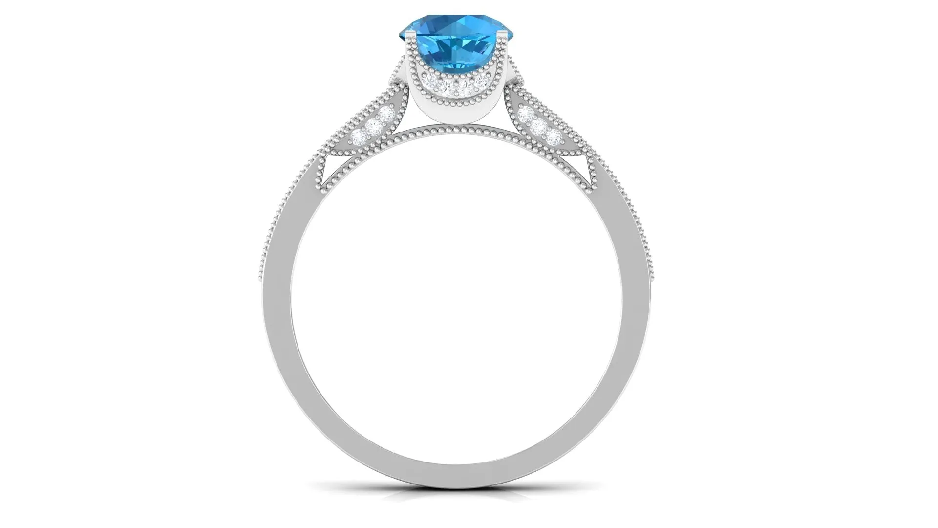 1.25 CT Swiss Blue Topaz and Diamond Side Stone Engagement Ring