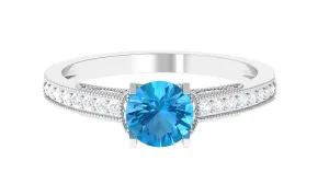 1.25 CT Swiss Blue Topaz and Diamond Side Stone Engagement Ring