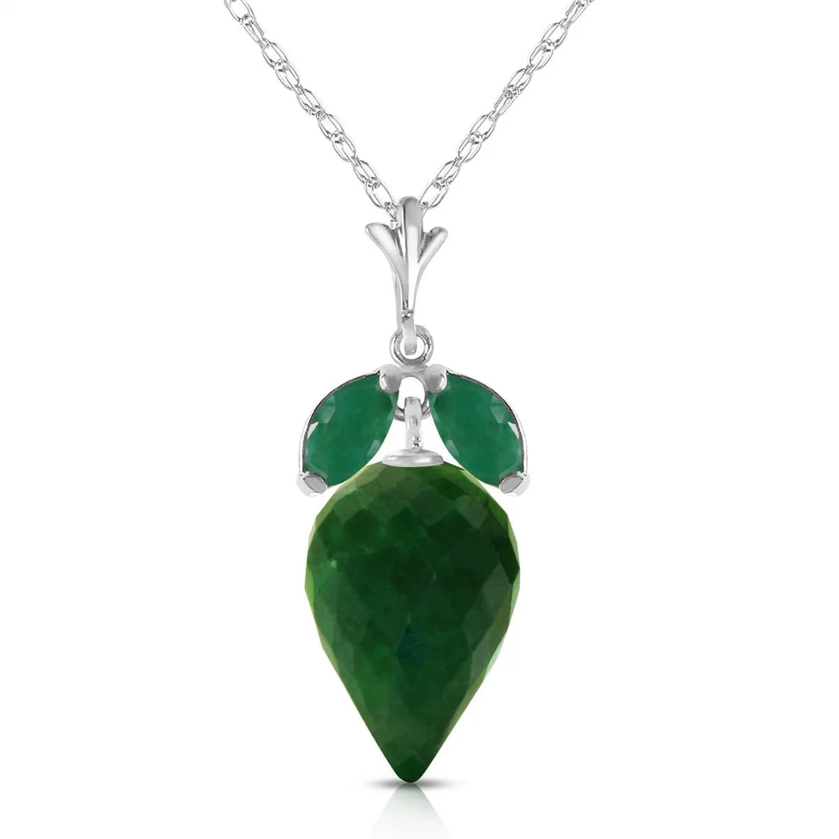 13.4 Carat 14K Solid White Gold Apparently Simple Emerald Necklace