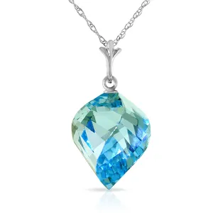 13.9 Carat 14K Solid White Gold Necklace Twisted Briolette Blue Topaz