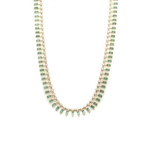 14 & 18K Diamond & Emerald Baguette Dot-Dash Necklace, Medium