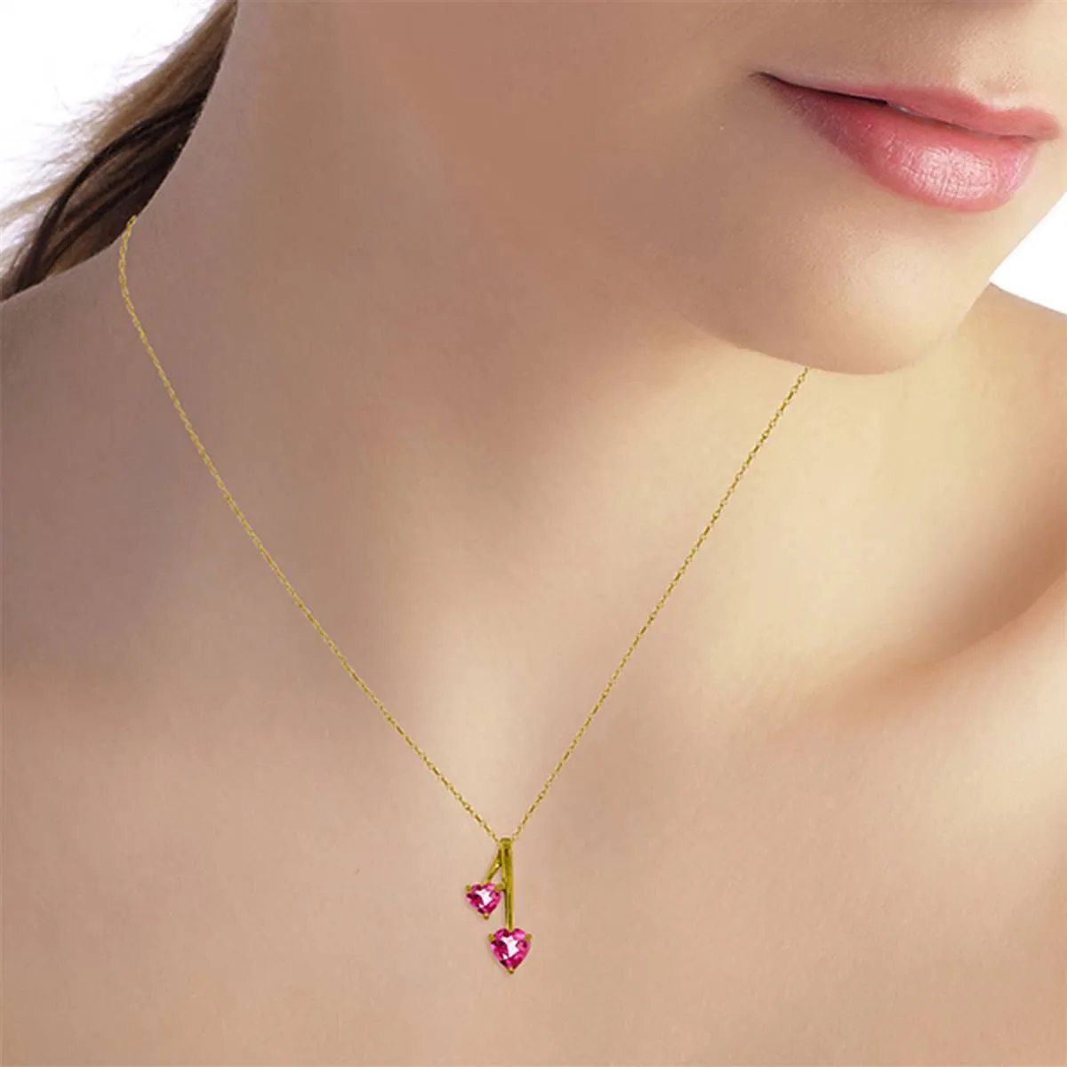 1.4 Carat 14K Solid Yellow Gold Hearts Necklace Natural Pink Topaz