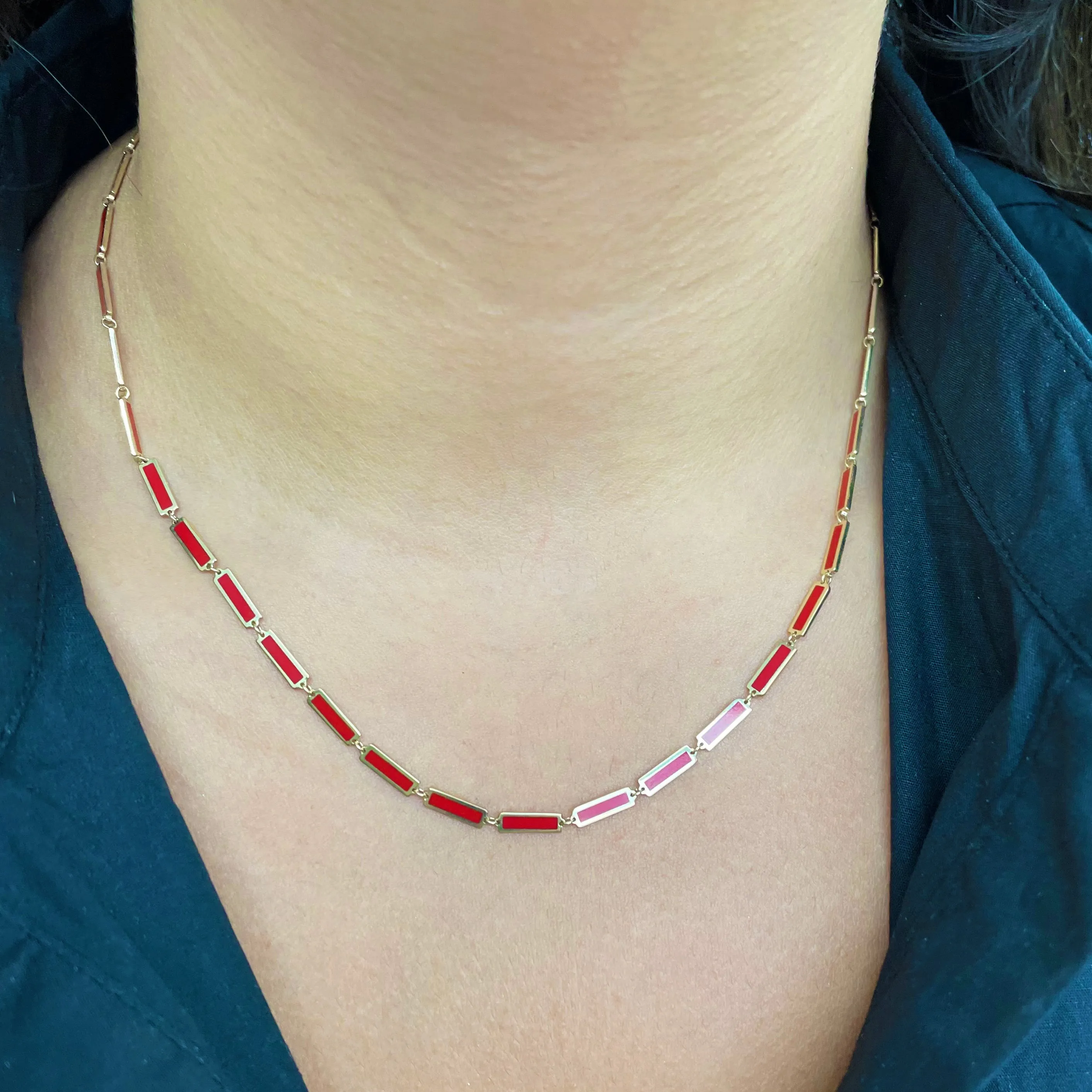 14k Gold & Coral Station Bar Necklace