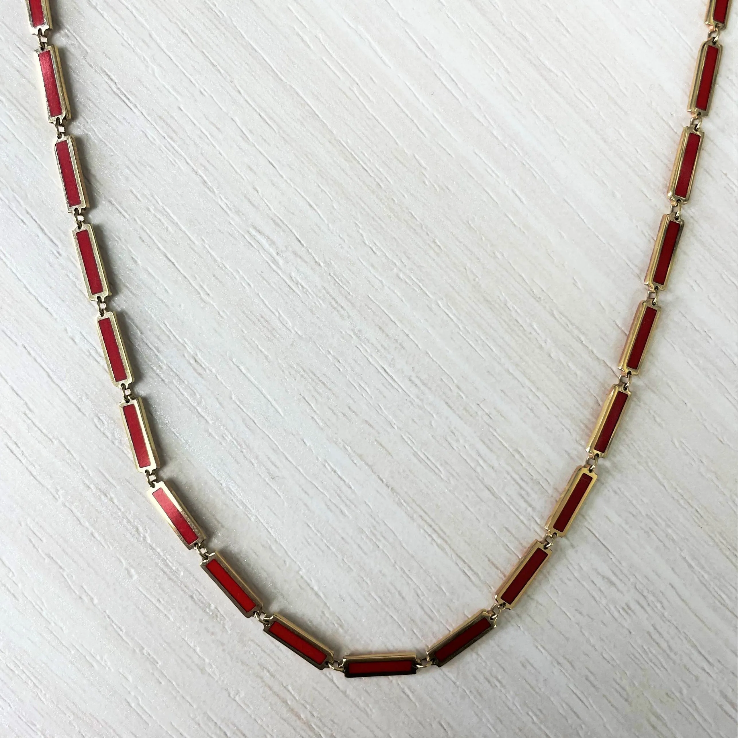 14k Gold & Coral Station Bar Necklace