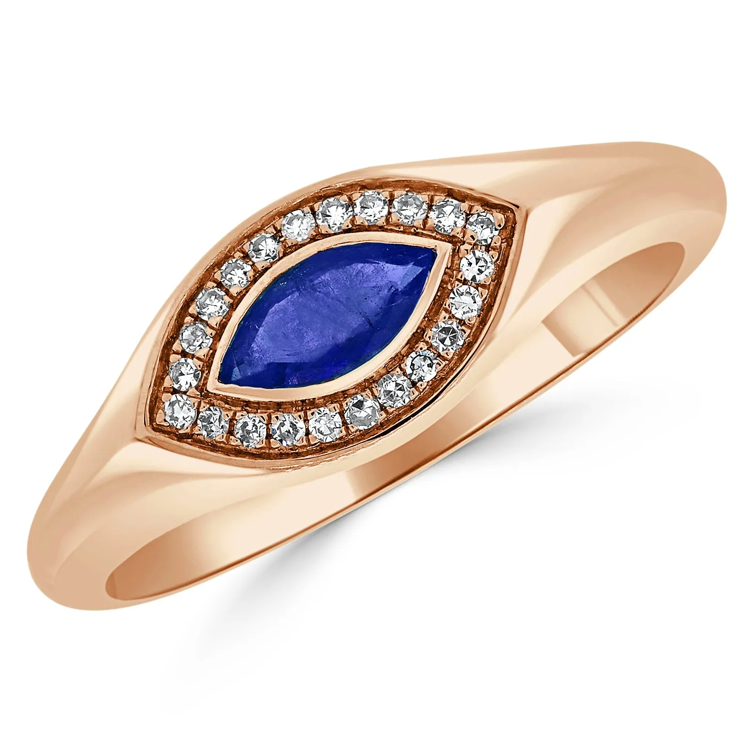 14k Gold Diamond & Sapphire Evil Eye Signet Ring