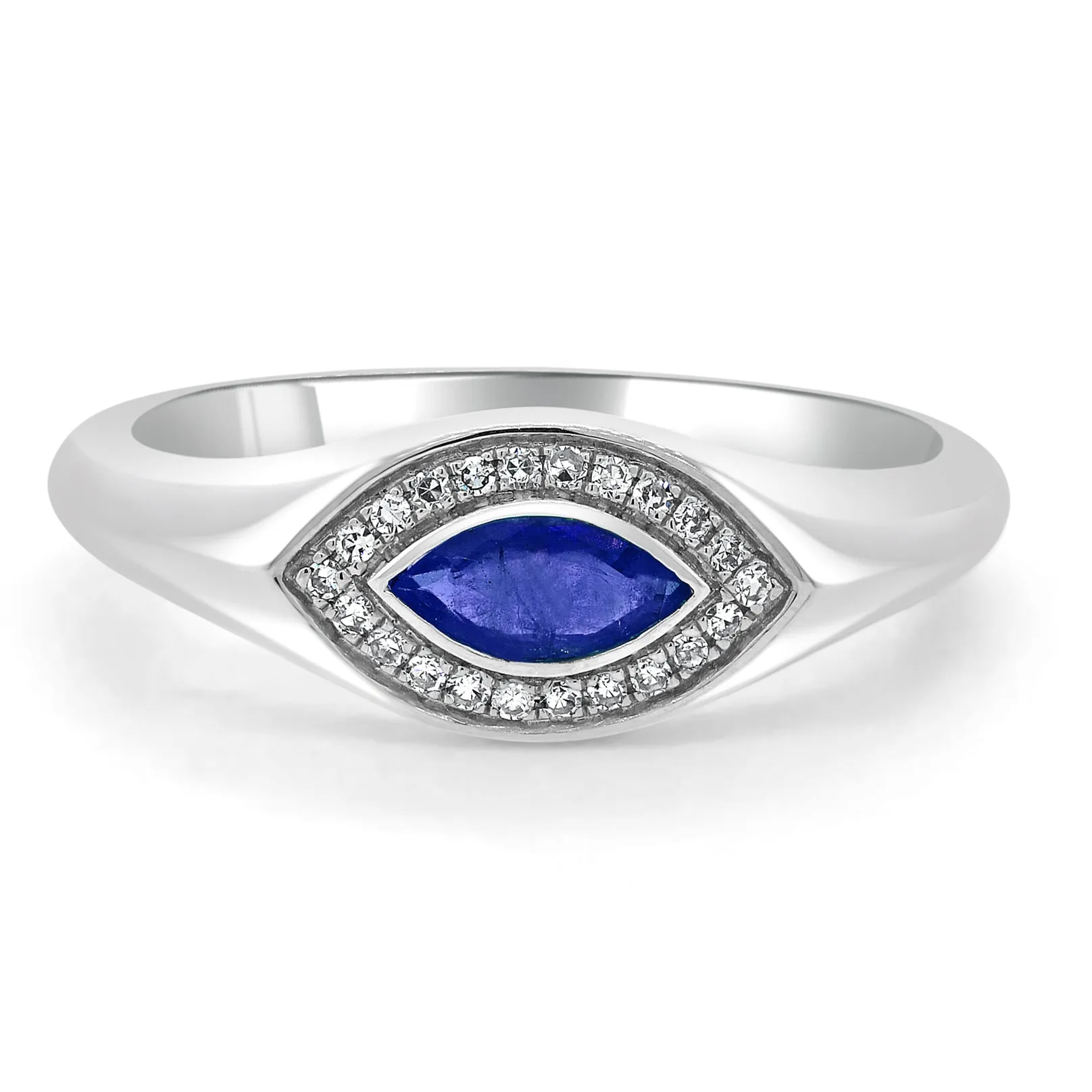 14k Gold Diamond & Sapphire Evil Eye Signet Ring