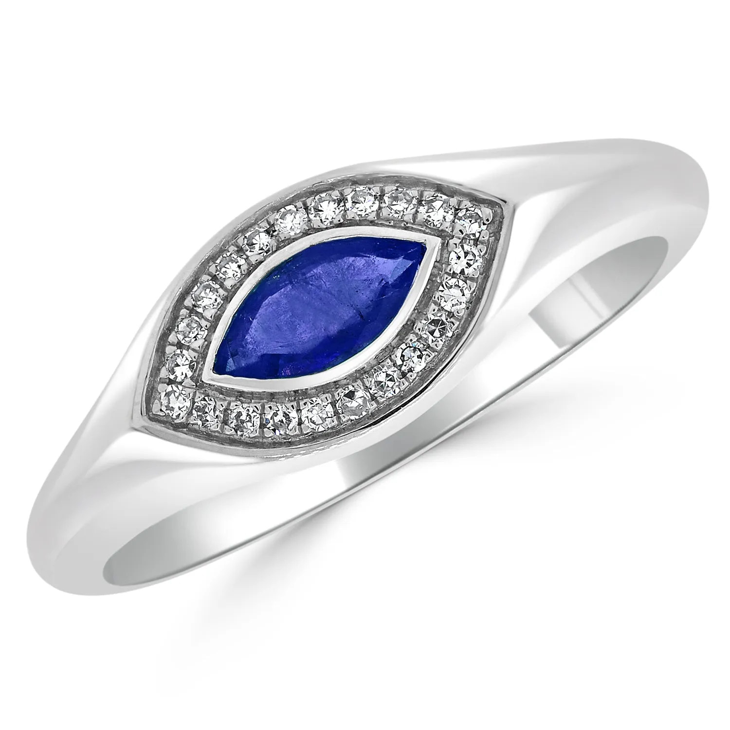 14k Gold Diamond & Sapphire Evil Eye Signet Ring