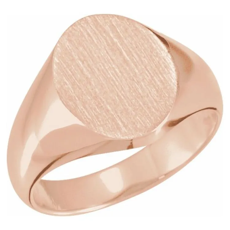 14K Rose 12x10 mm Oval Signet Ring