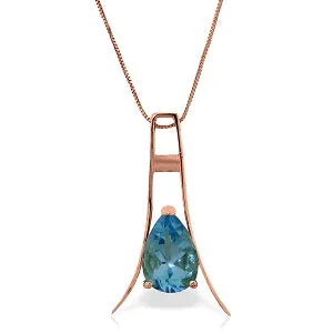 14K Solid Rose Gold Blue Topaz Platinum Necklace