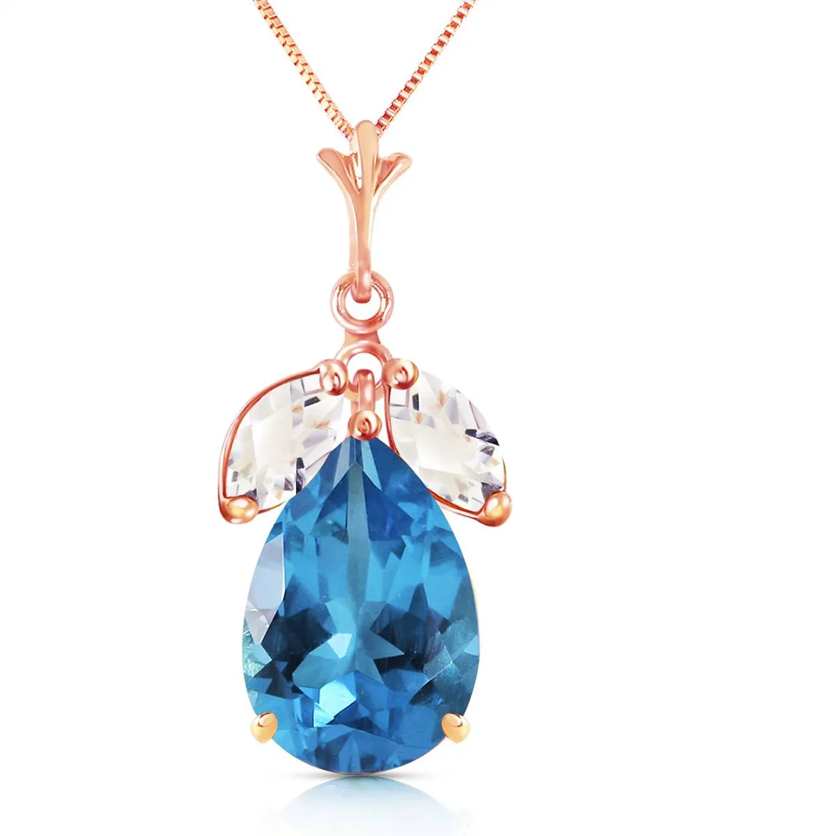 14K Solid Rose Gold Necklace w/ Blue Topaz & Rose Topaz