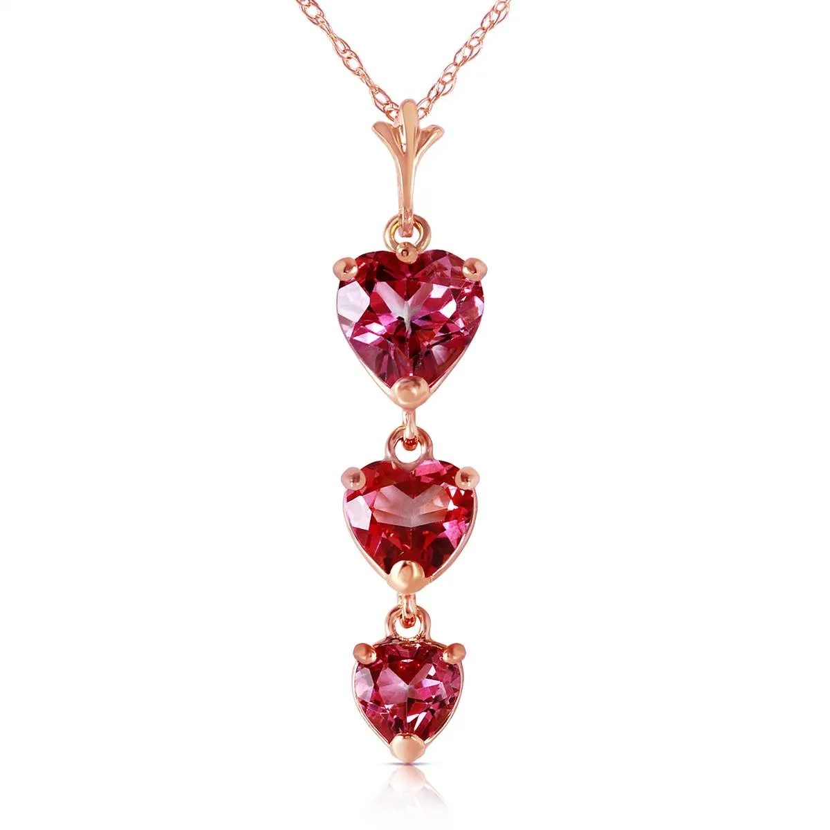 14K Solid Rose Gold Pink Topaz Necklace Genuine