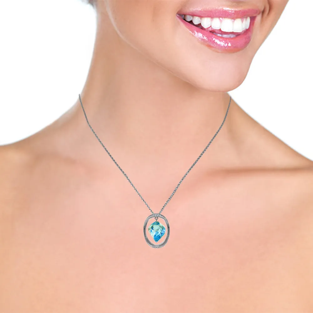 14K Solid White Gold Necklace Natural Twisted Briolette Blue Topaz & Diamond