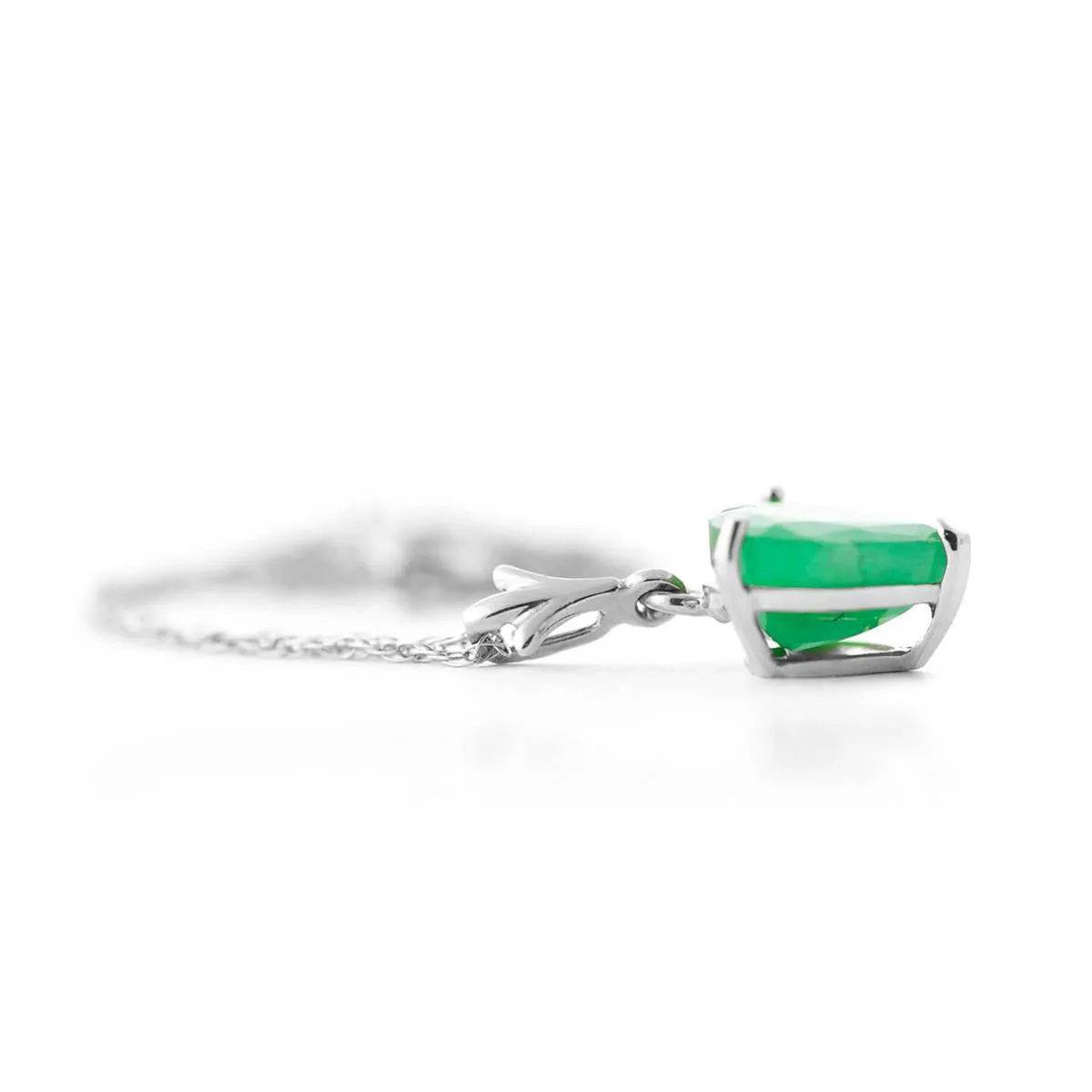 14K Solid White Gold Necklace w/ Natural Heart Emerald