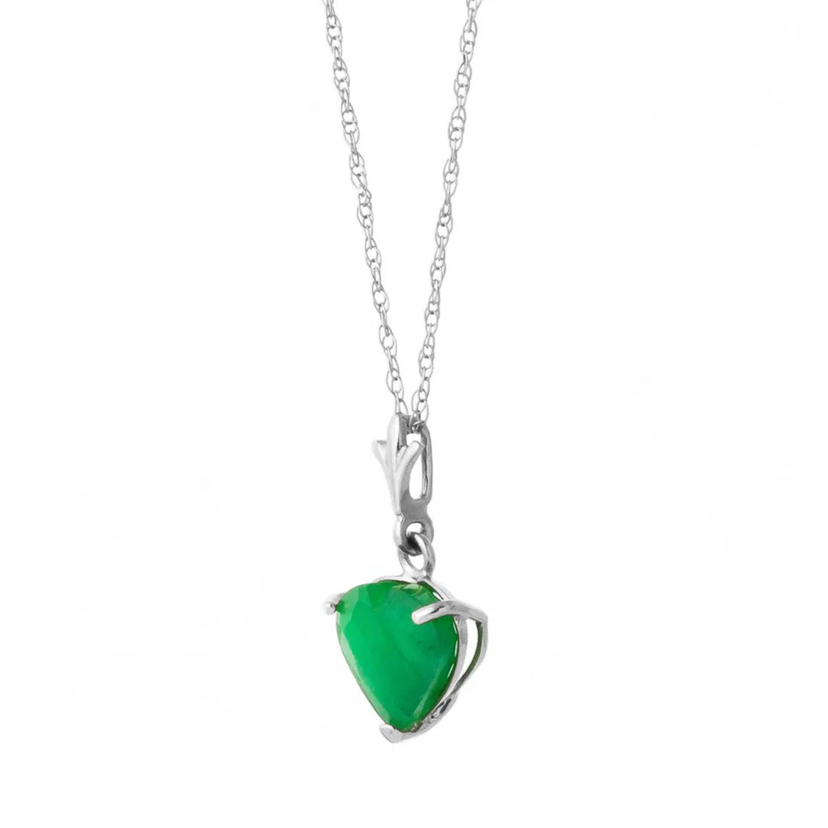 14K Solid White Gold Necklace w/ Natural Heart Emerald