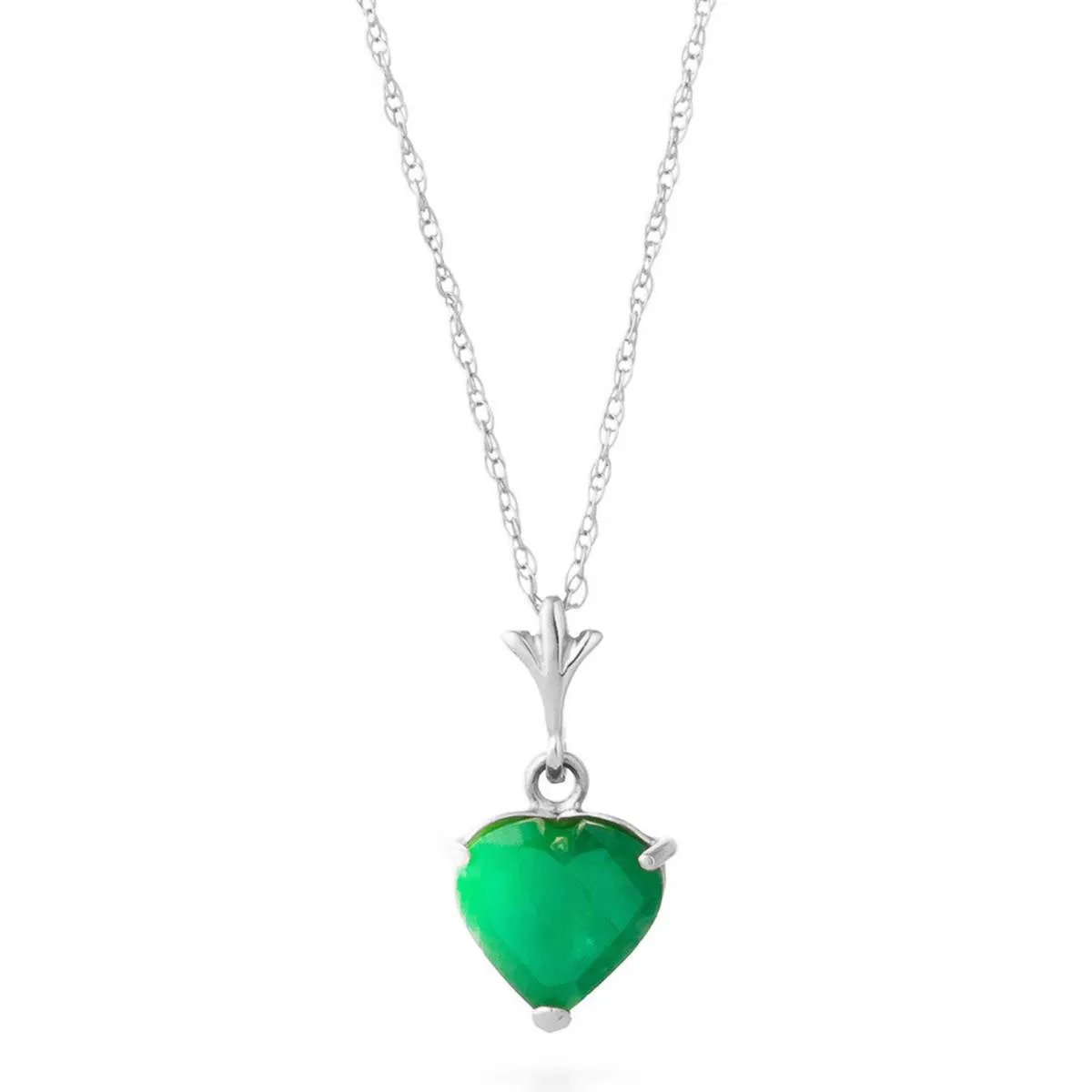 14K Solid White Gold Necklace w/ Natural Heart Emerald