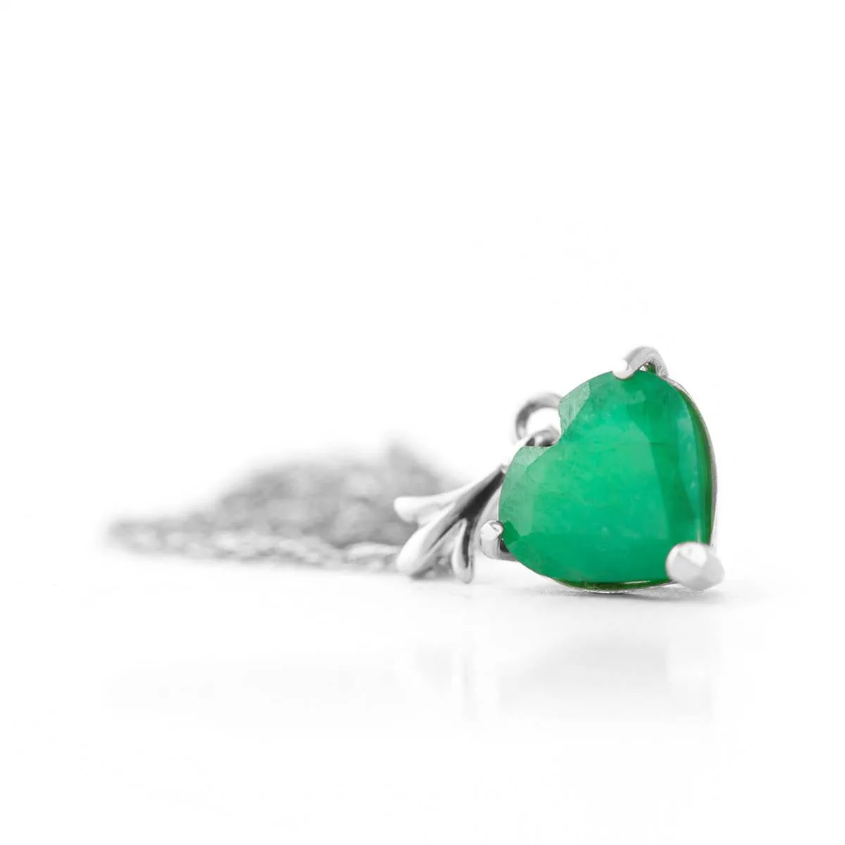 14K Solid White Gold Necklace w/ Natural Heart Emerald