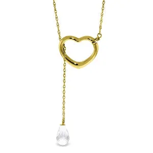 14K Solid Yellow Gold Heart Necklace w/ Drop Briolette Natural White Topaz