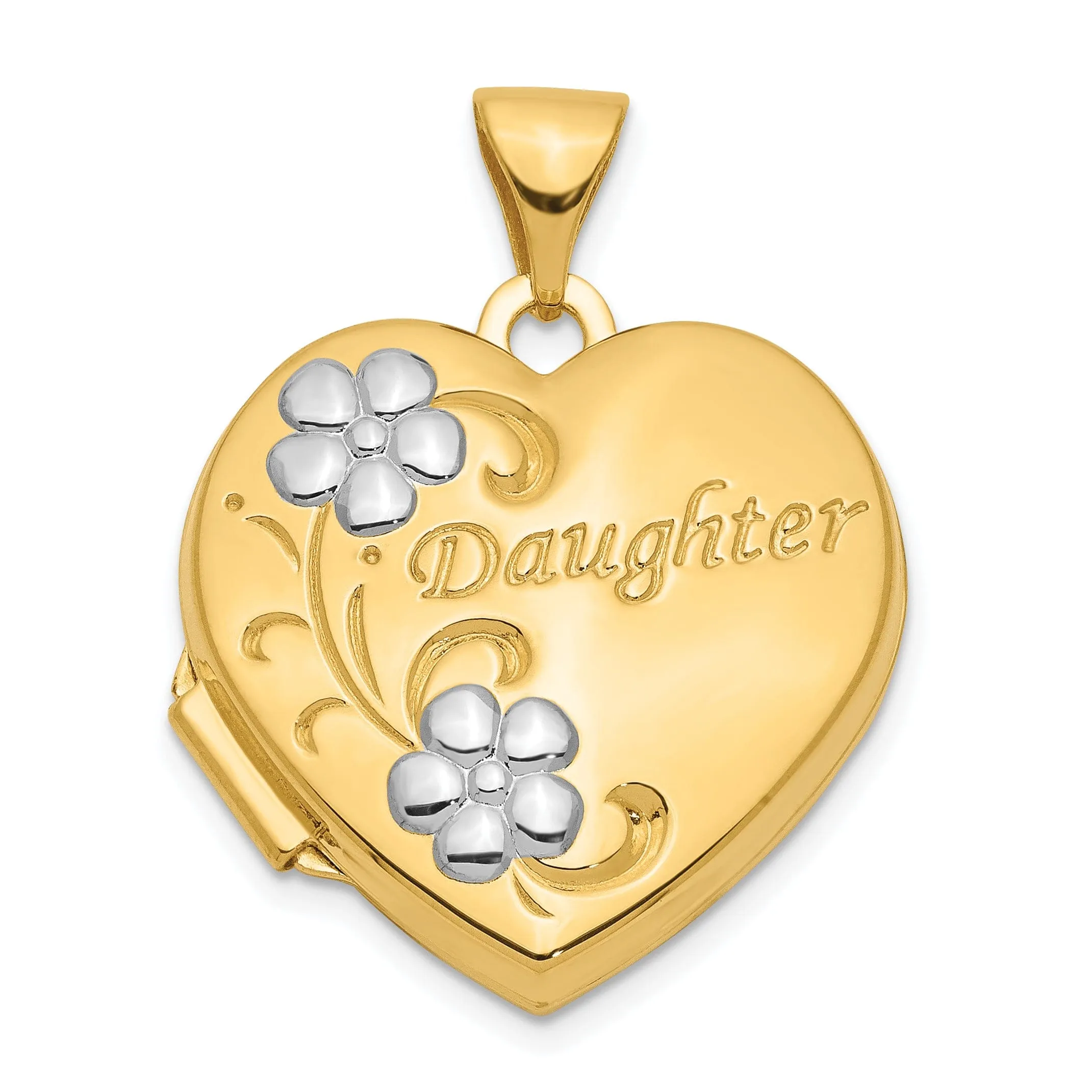 14k Two-tone Gold Daughter Floral Heart Locket