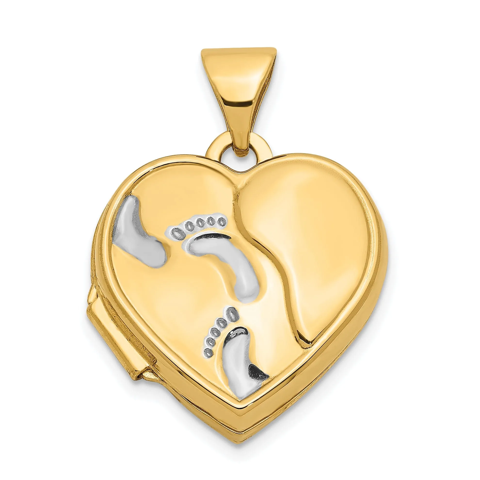 14k Two-tone Gold Heart Foot Prints Locket