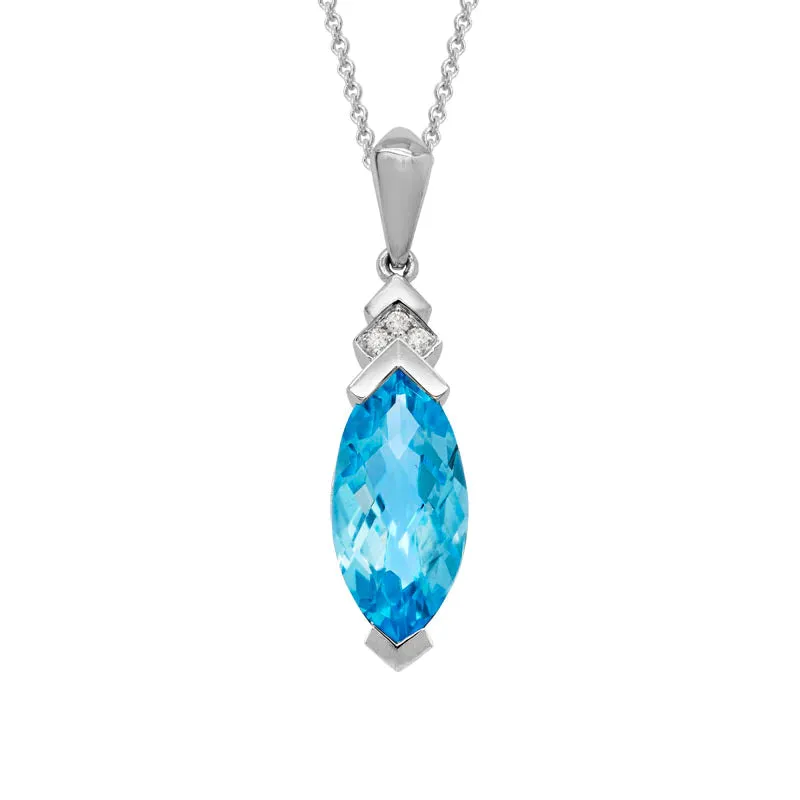 14K White Gold Blue Topaz and Diamond 16-18" Necklace