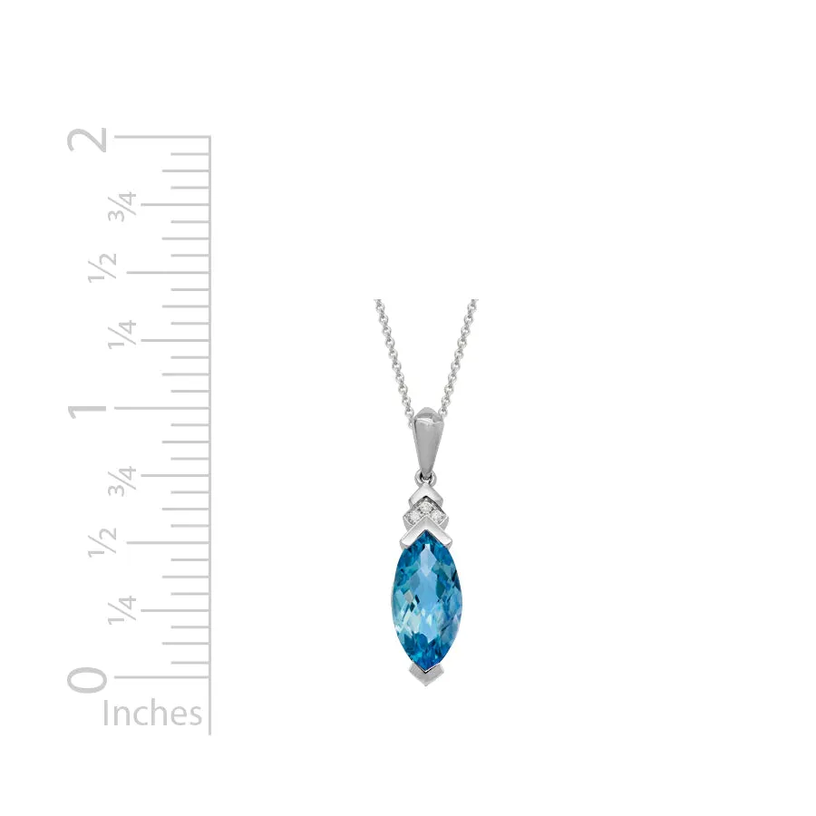 14K White Gold Blue Topaz and Diamond 16-18" Necklace