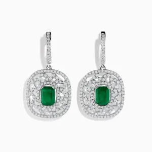 14K White Gold Emerald and Diamond Earrings