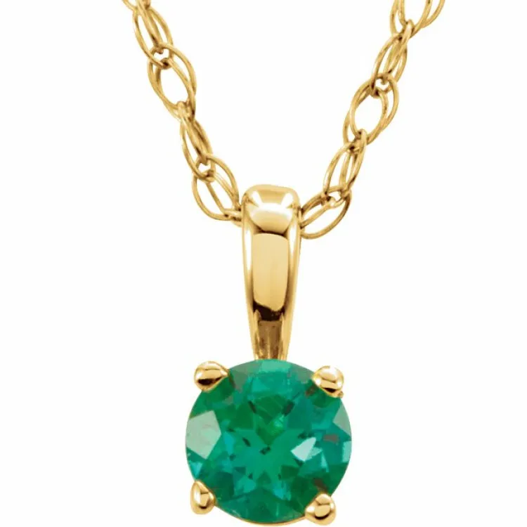 14K Yellow 3 mm Natural Emerald Youth Solitaire 14" Necklace