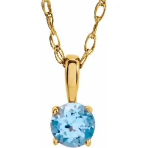 14K Yellow 3 mm Natural Swiss Blue Topaz Youth Solitaire 14" Necklace