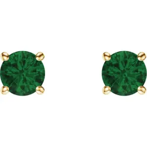 14K Yellow 5 mm Lab-Grown Emerald Stud Earrings with Friction Post