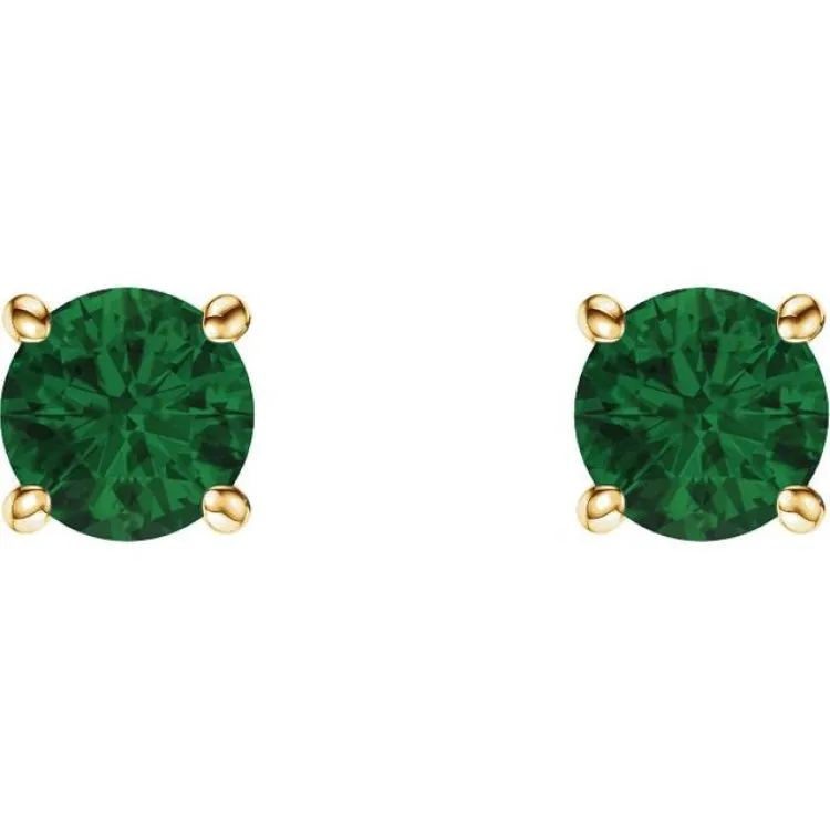 14K Yellow 5 mm Lab-Grown Emerald Stud Earrings with Friction Post