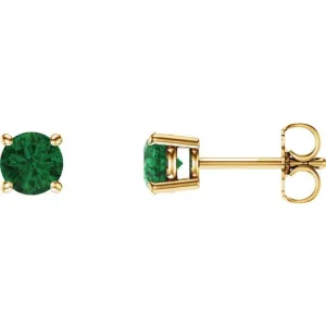 14K Yellow 5 mm Natural Emerald Stud Earrings