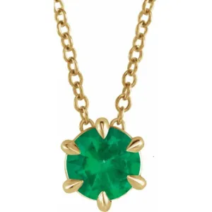 14K Yellow 6 mm Lab-Grown Emerald Solitaire 16-18" Necklace