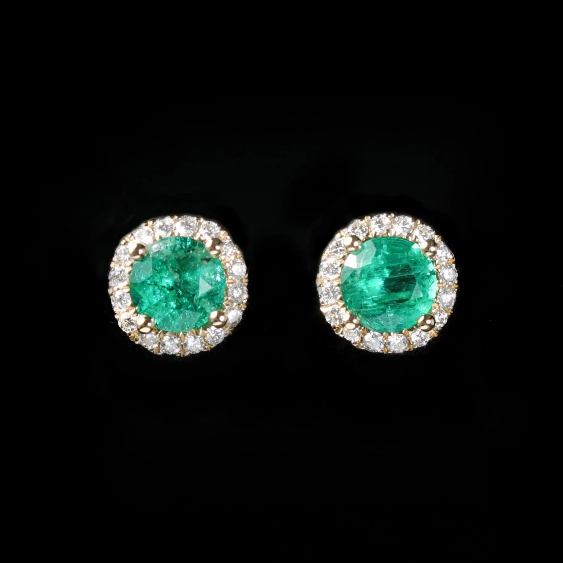 14K Yellow Gold 0.61 CTW Emerald and Diamond Stud Earrings